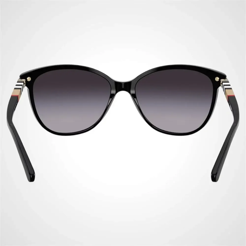 New Burberry Sunglasses Black Cat Eye Check Arms Gold Hardware Womens BURBERRY - Picture 8 of 10
